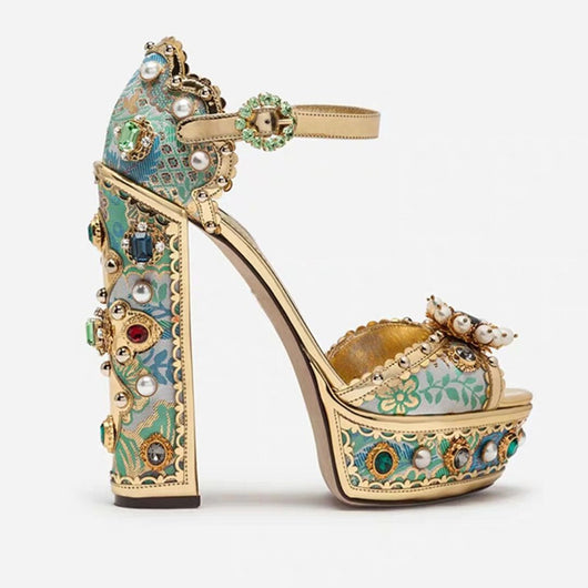 Sandalias Plataforma Baroque con Tacón Grueso y Pedrería para Mujer - Image 11