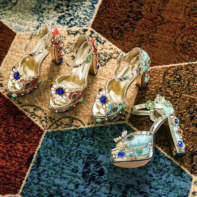 Sandalias Plataforma Baroque con Tacón Grueso y Pedrería para Mujer - Image 15