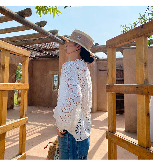 Blusa Blanca de Algodón con Bordado Diseño Elegante Manga Larga para Mujer - Image 16