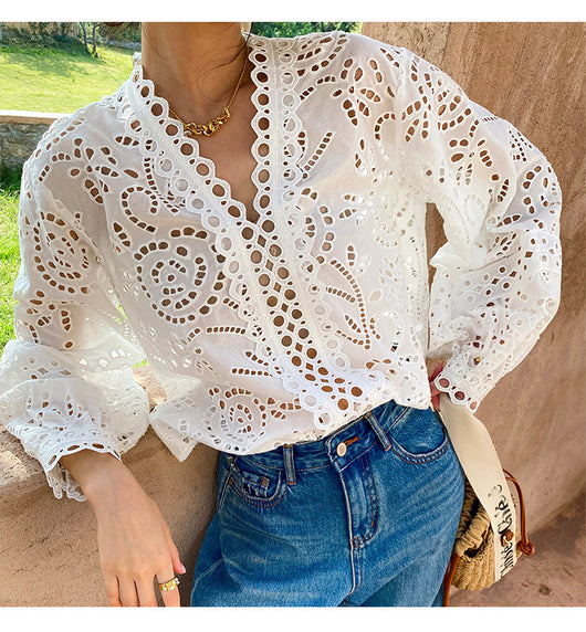 Blusa Blanca de Algodón con Bordado Diseño Elegante Manga Larga para Mujer - Image 19