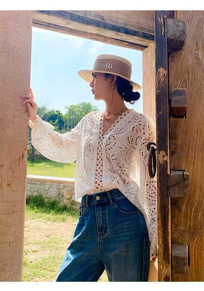 Blusa Blanca de Algodón con Bordado Diseño Elegante Manga Larga para Mujer - Image 25