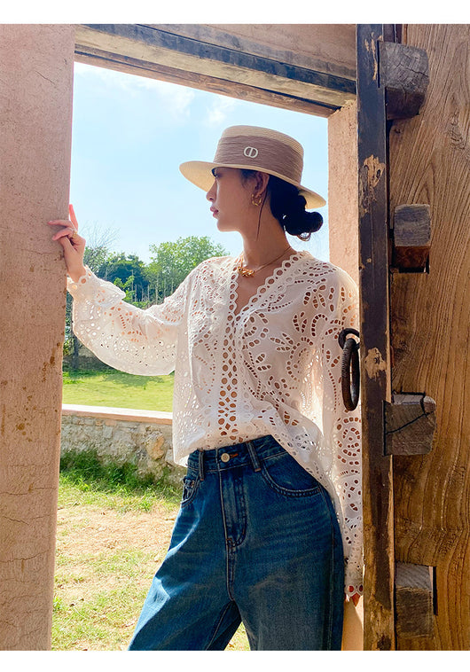 Blusa Blanca de Algodón con Bordado Diseño Elegante Manga Larga para Mujer - Image 25