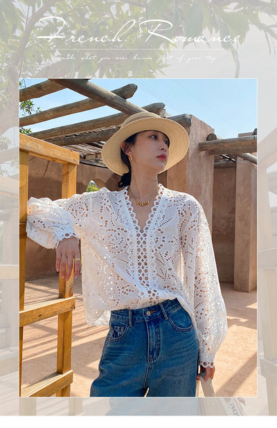 Blusa Blanca de Algodón con Bordado Diseño Elegante Manga Larga para Mujer - Image 28