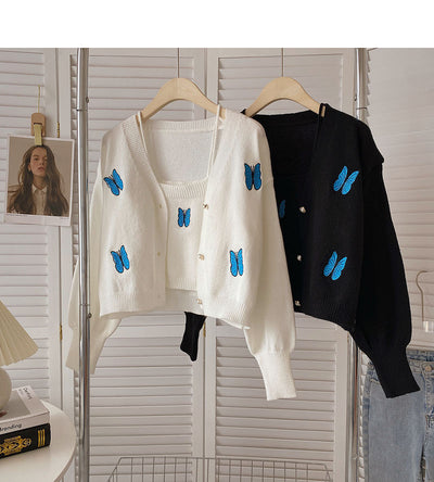 Chaleco de Punto con Bordado de Mariposa y Cardigan Manga Larga - Conjunto de Dos Piezas - Image 7