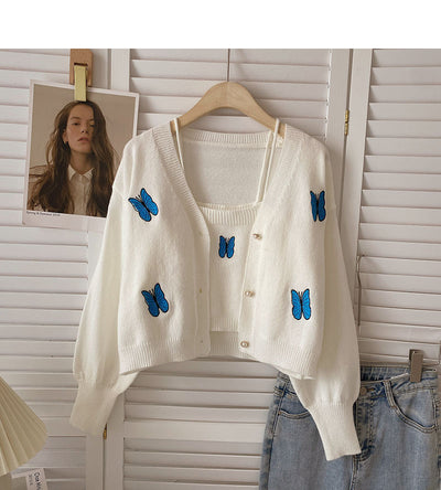 Chaleco de Punto con Bordado de Mariposa y Cardigan Manga Larga - Conjunto de Dos Piezas - Image 10