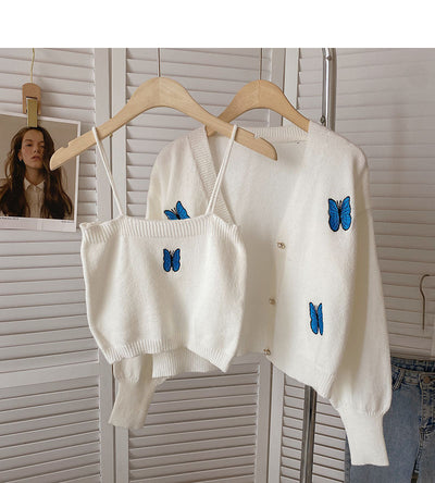 Chaleco de Punto con Bordado de Mariposa y Cardigan Manga Larga - Conjunto de Dos Piezas - Image 11