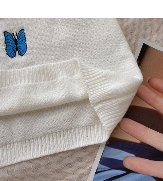 Chaleco de Punto con Bordado de Mariposa y Cardigan Manga Larga - Conjunto de Dos Piezas - Image 18