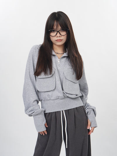 Suéter Gris con Cierre Medio - Pullover sin Capucha - Image 15