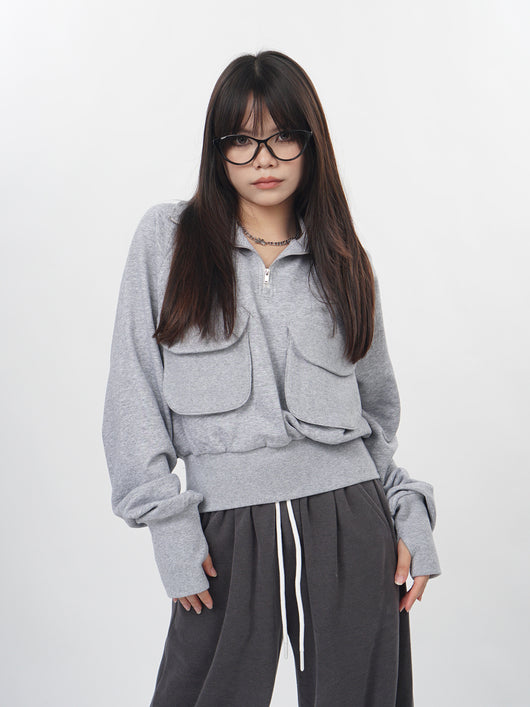 Suéter Gris con Cierre Medio - Pullover sin Capucha - Image 15