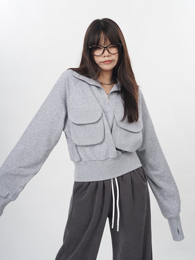 Suéter Gris con Cierre Medio - Pullover sin Capucha - Image 18