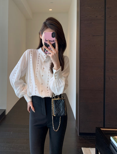 Blusa Blanca para Primavera y Verano con Mangas Tipo Linterna Francesa - Image 36