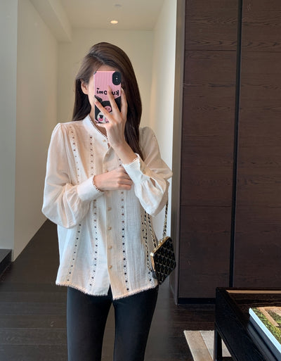Blusa Blanca para Primavera y Verano con Mangas Tipo Linterna Francesa - Image 42