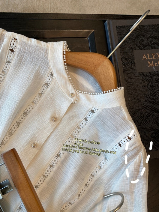 Blusa Blanca para Primavera y Verano con Mangas Tipo Linterna Francesa - Image 49