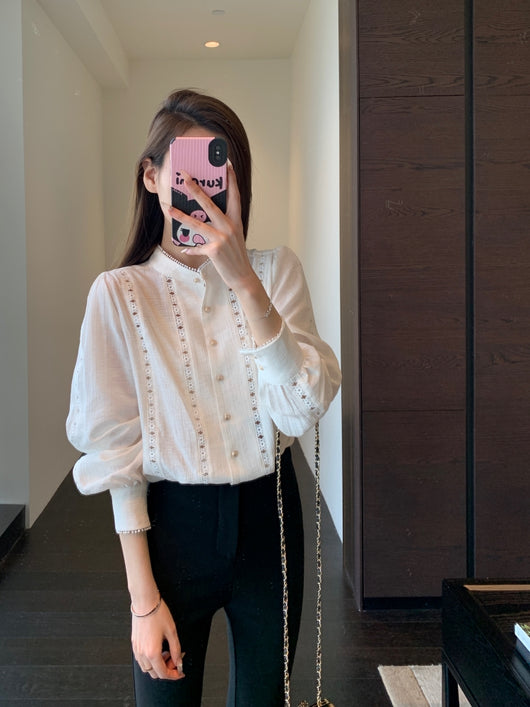 Blusa Blanca para Primavera y Verano con Mangas Tipo Linterna Francesa - Image 54