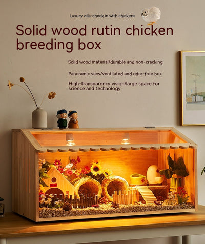 Wooden pet incubator with a clear acrylic skylight lid, measuring 40x30x30cm, suitable for small animals. - Image 10