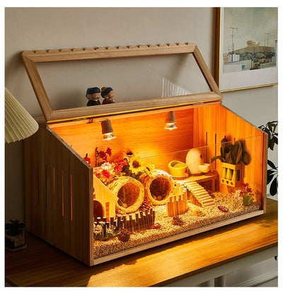 Wooden pet incubator with a clear acrylic skylight lid, measuring 40x30x30cm, suitable for small animals. - Image 23