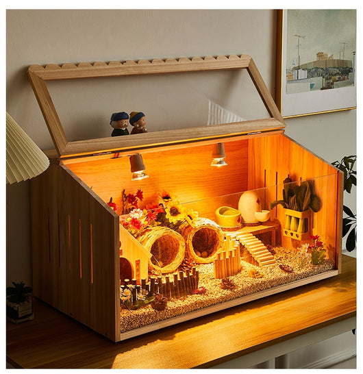 Wooden pet incubator with a clear acrylic skylight lid, measuring 40x30x30cm, suitable for small animals. - Image 23