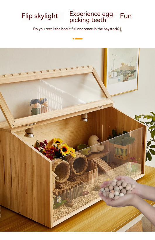 Wooden pet incubator with a clear acrylic skylight lid, measuring 40x30x30cm, suitable for small animals. - Image 26