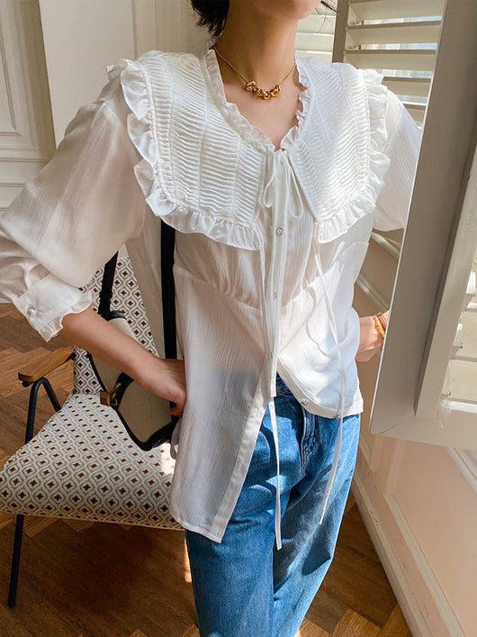 Blusa Tencel Coreana Mujer Primavera Blanco Francés Diseño Elegante - Image 13