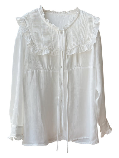 Blusa Tencel Coreana Mujer Primavera Blanco Francés Diseño Elegante - Image 15