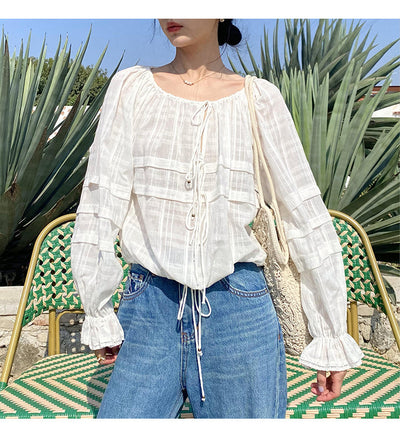 Blusa Francesa Blanca de Manga Larga para Mujer - Image 24