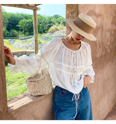 Blusa Francesa Blanca de Manga Larga para Mujer - Image 30