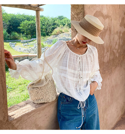 Blusa Francesa Blanca de Manga Larga para Mujer - Image 30