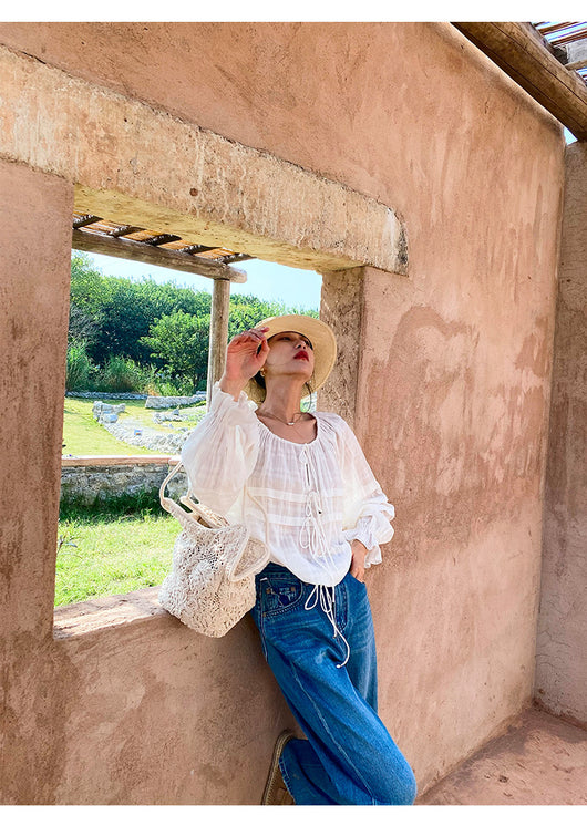 Blusa Francesa Blanca de Manga Larga para Mujer - Image 33