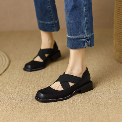 Zapatos Retro de Cuero Gamuza con Tacón Bajo y Elástico Ajustable - Image 28