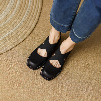 Zapatos Retro de Cuero Gamuza con Tacón Bajo y Elástico Ajustable - Image 35