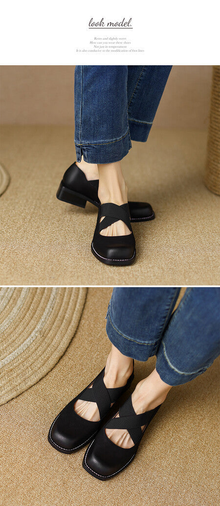 Zapatos Retro de Cuero Gamuza con Tacón Bajo y Elástico Ajustable - Image 42