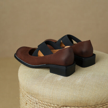 Zapatos Retro de Cuero Gamuza con Tacón Bajo y Elástico Ajustable - Image 48