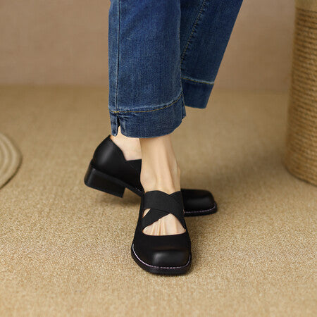 Zapatos Retro de Cuero Gamuza con Tacón Bajo y Elástico Ajustable - Image 49