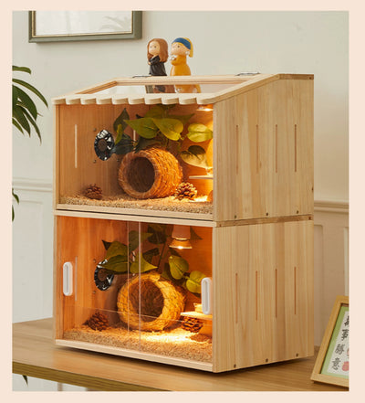 Wooden pet incubator with a clear acrylic skylight lid, measuring 40x30x30cm, suitable for small animals. - Image 28