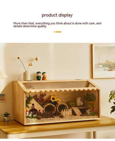 Wooden pet incubator with a clear acrylic skylight lid, measuring 40x30x30cm, suitable for small animals. - Image 34
