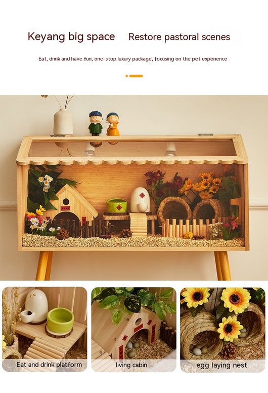 Wooden pet incubator with a clear acrylic skylight lid, measuring 40x30x30cm, suitable for small animals. - Image 40