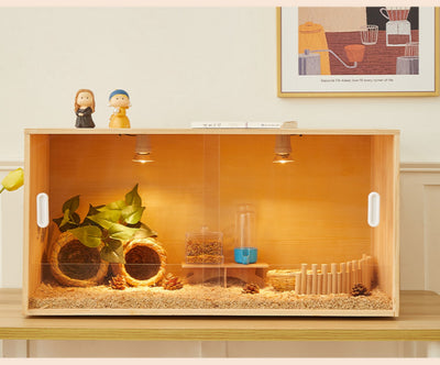 Wooden pet incubator with a clear acrylic skylight lid, measuring 40x30x30cm, suitable for small animals. - Image 44