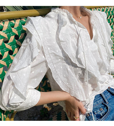 Blusa Blanca Francesa con Mangas Abullonadas - Image 12