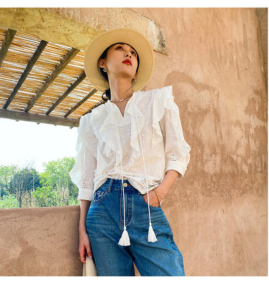 Blusa Blanca Francesa con Mangas Abullonadas - Image 13