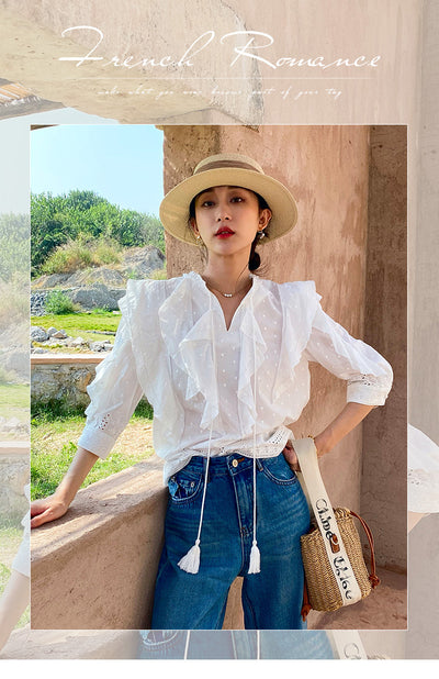 Blusa Blanca Francesa con Mangas Abullonadas - Image 17