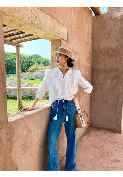 Blusa Blanca Francesa con Mangas Abullonadas - Image 19