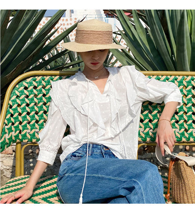 Blusa Blanca Francesa con Mangas Abullonadas - Image 21