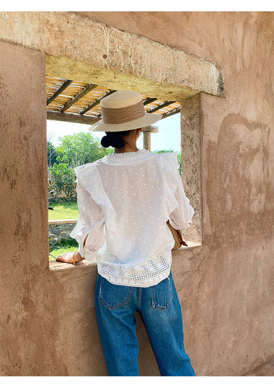 Blusa Blanca Francesa con Mangas Abullonadas - Image 23