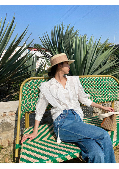 Blusa Blanca Francesa con Mangas Abullonadas - Image 26