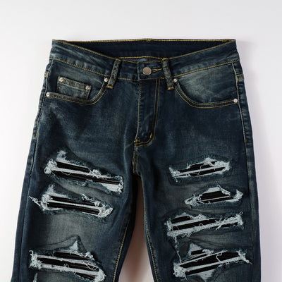 Jeans Azules Rotos con Parches de Cuero - Estilo Urbano de Alta Moda - Image 7