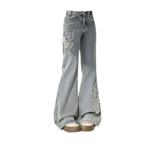 Pantalones Vaqueros Vintage con Bordado de Mariposas en Tela Pasta - Image 14