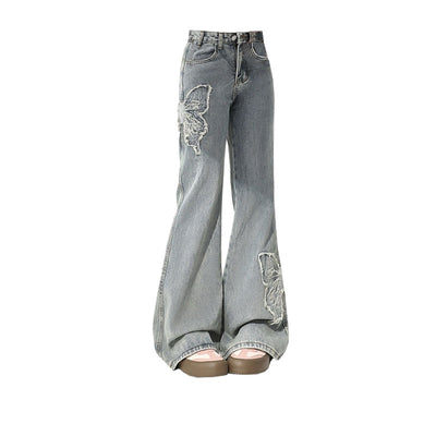 Pantalones Vaqueros Vintage con Bordado de Mariposas en Tela Pasta - Image 26