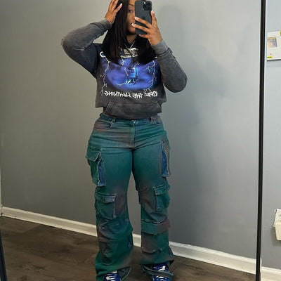 Pantalones Vaqueros Tie-Dye Cintura Alta con Bolsillos Múltiples - Image 18