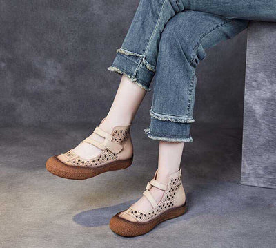 Sandalias Planas de Cuero Retro con Diseño Calado y Suela Antideslizante - Image 22