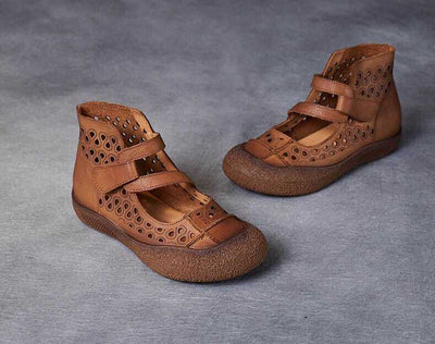 Sandalias Planas de Cuero Retro con Diseño Calado y Suela Antideslizante - Image 25